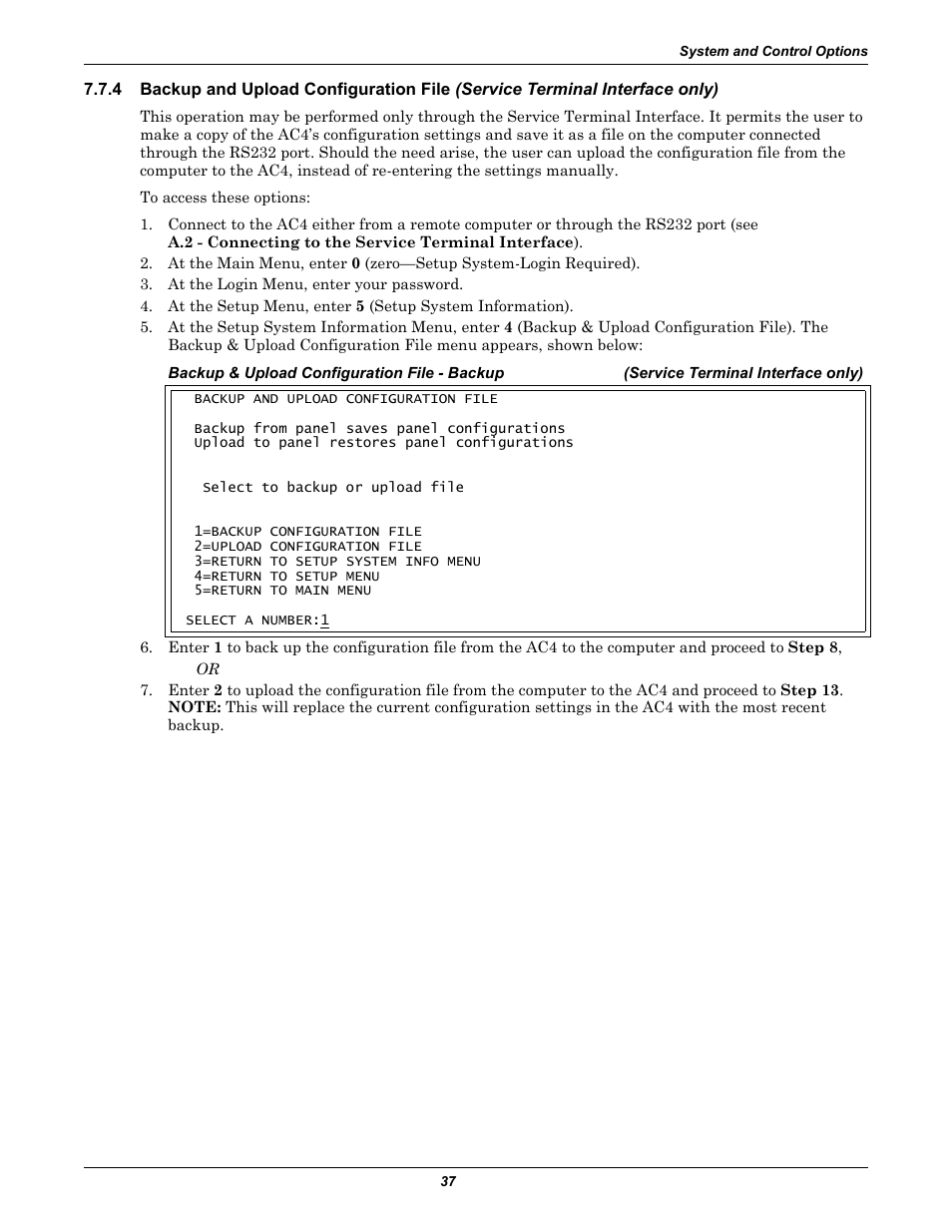 Backup and upload configuration file | Liebert AC4 User Manual | Page 43 / 88