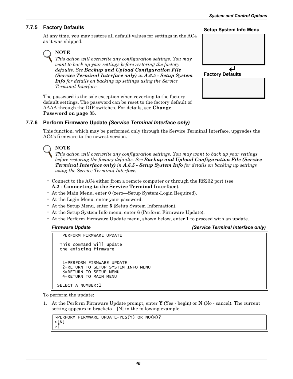 5 factory defaults, Factory defaults, Perform firmware update (service t | Perform firmware update | Liebert AC4 User Manual | Page 46 / 88