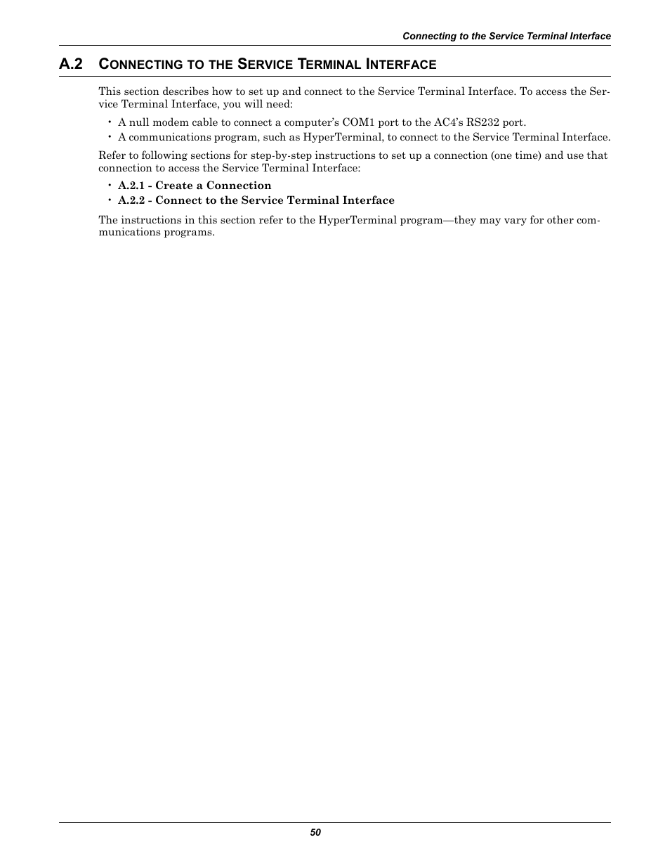 A.2 connecting to the service terminal interface, Connecting to the service terminal interface, A.2: connecting to the service | Terminal interface, A.2 - connecting to the service terminal interface, A.2 c | Liebert AC4 User Manual | Page 56 / 88