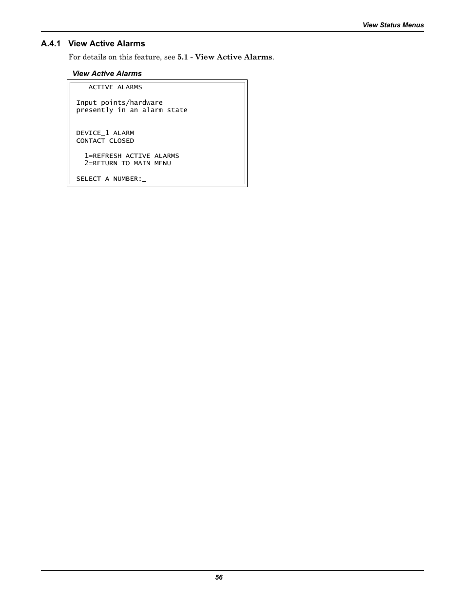 A.4.1 view active alarms, A.4.1, View active alarms | Section a.4.1 | Liebert AC4 User Manual | Page 62 / 88