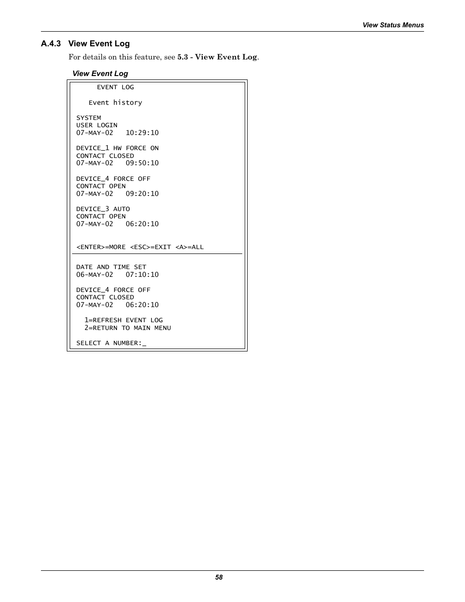 A.4.3 view event log, A.4.3, View event log | Section a.4.3 | Liebert AC4 User Manual | Page 64 / 88