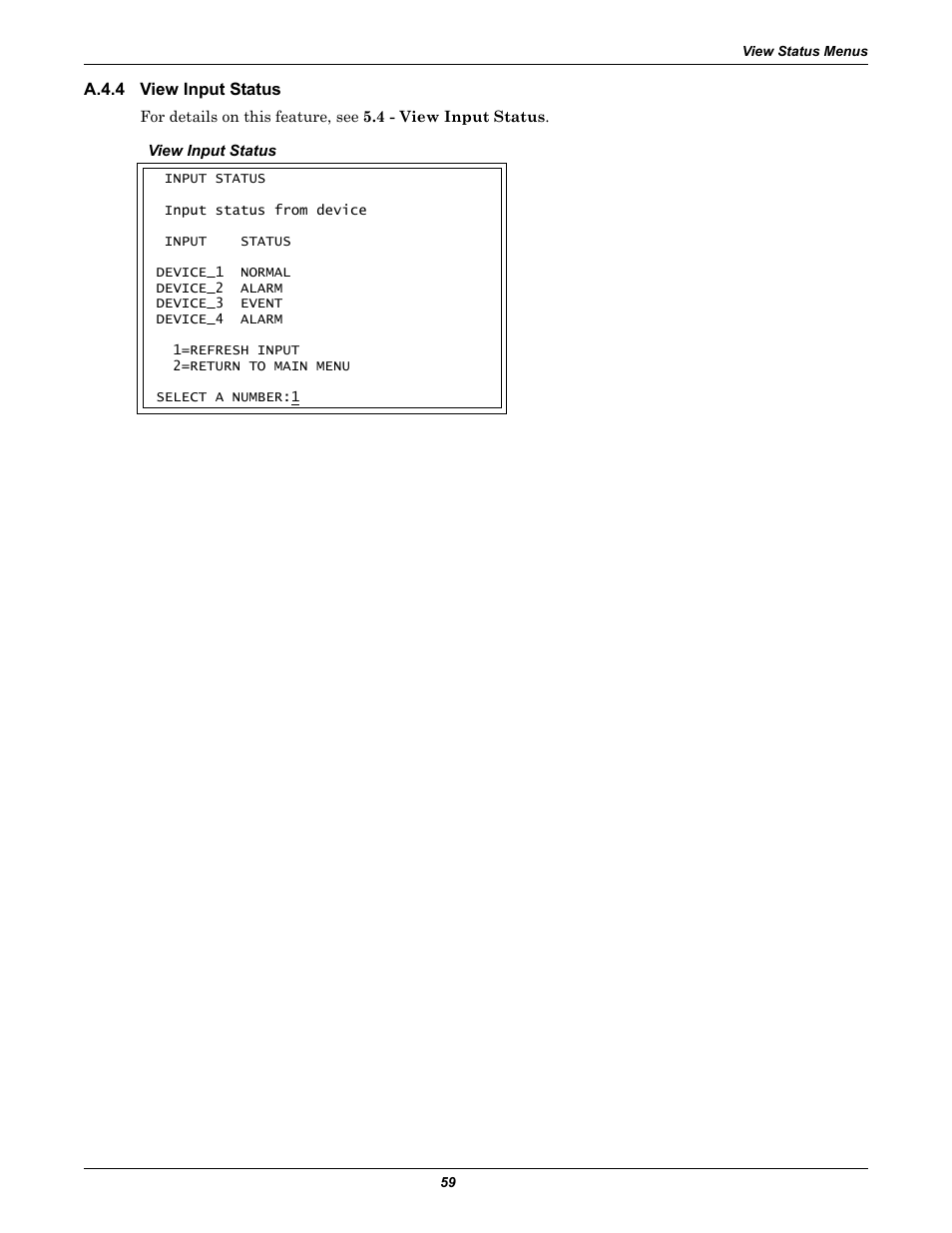 A.4.4 view input status, A.4.4, View input status | Section a.4.4 | Liebert AC4 User Manual | Page 65 / 88