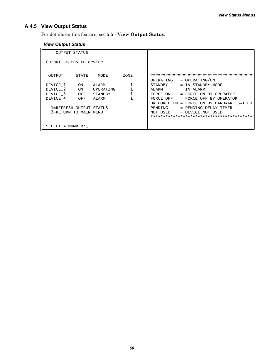 A.4.5 view output status, A.4.5, View output status | Section a.4.5 | Liebert AC4 User Manual | Page 66 / 88
