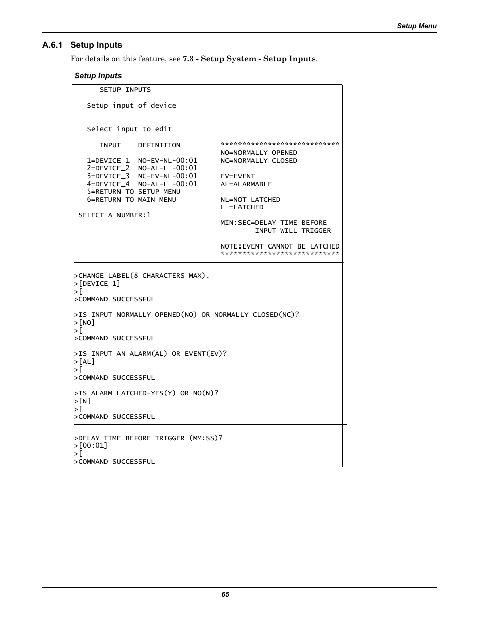 A.6.1 setup inputs, A.6.1, Setup inputs | Section a.6.1 | Liebert AC4 User Manual | Page 71 / 88
