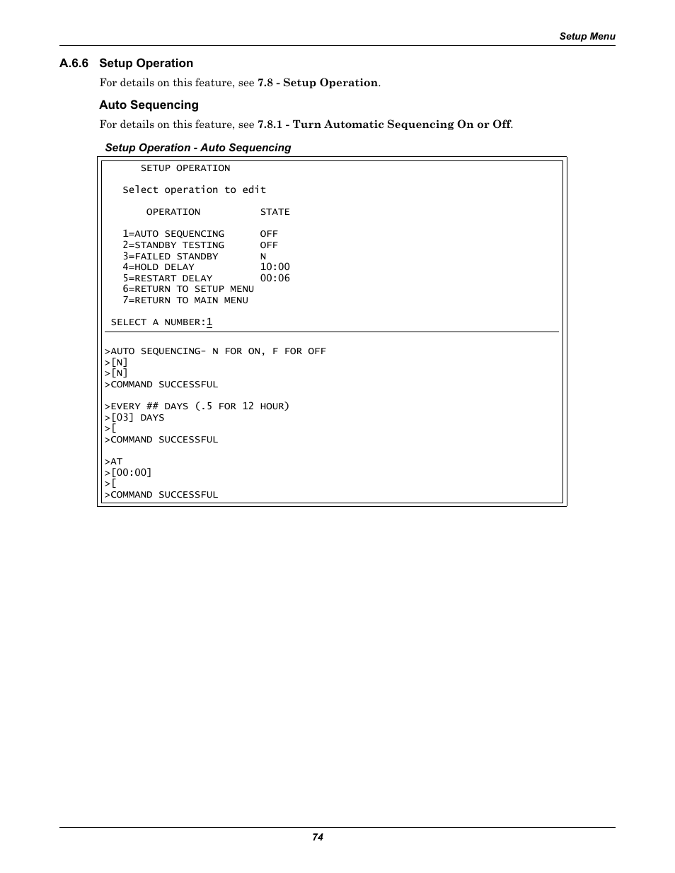 A.6.6 setup operation, Auto sequencing, A.6.6 | Setup operation, Section a.6.6 | Liebert AC4 User Manual | Page 80 / 88