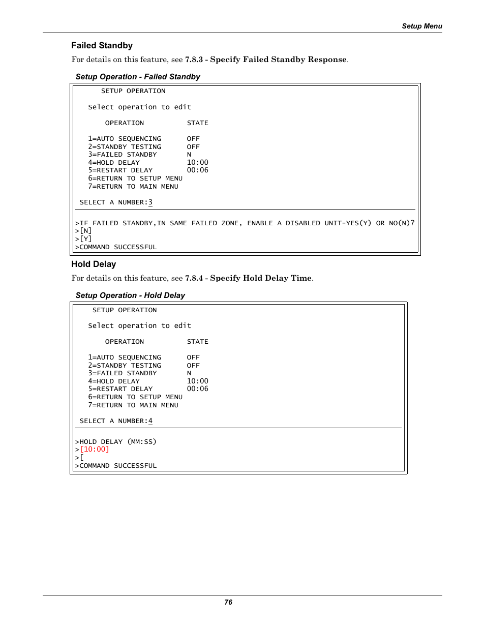 Failed standby, Hold delay | Liebert AC4 User Manual | Page 82 / 88