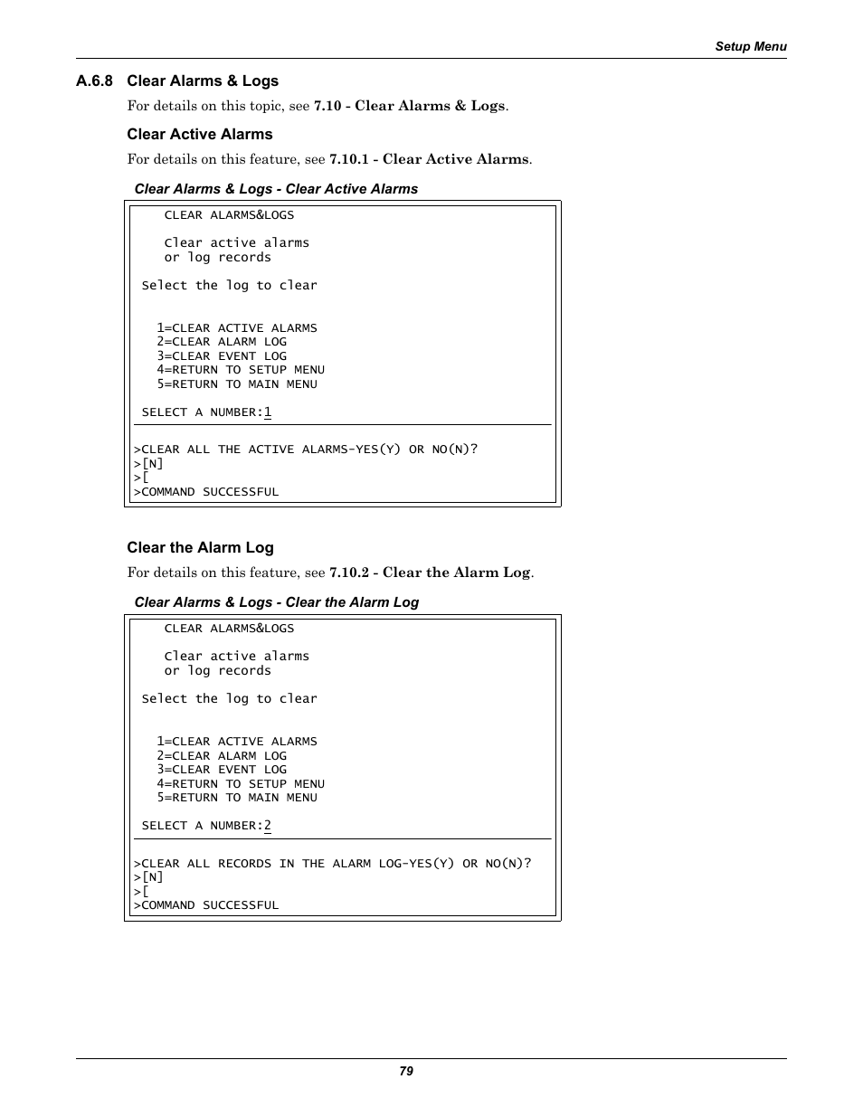 A.6.8 clear alarms & logs, Clear active alarms, Clear the alarm log | Clear alarms & logs, Section a.6.8 | Liebert AC4 User Manual | Page 85 / 88