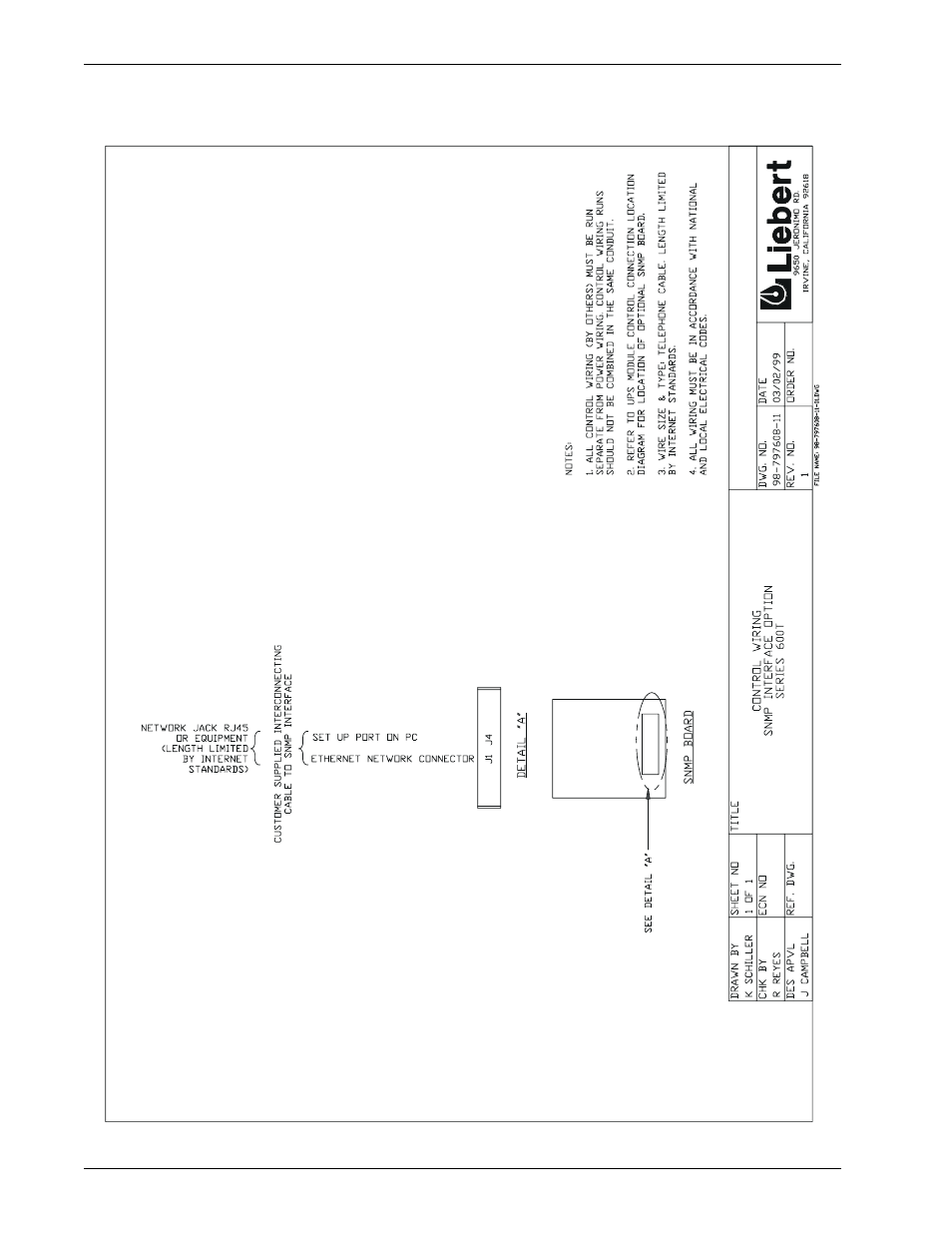 Figure 35 control wiring, snmp interface option | Liebert 600T User Manual | Page 60 / 73