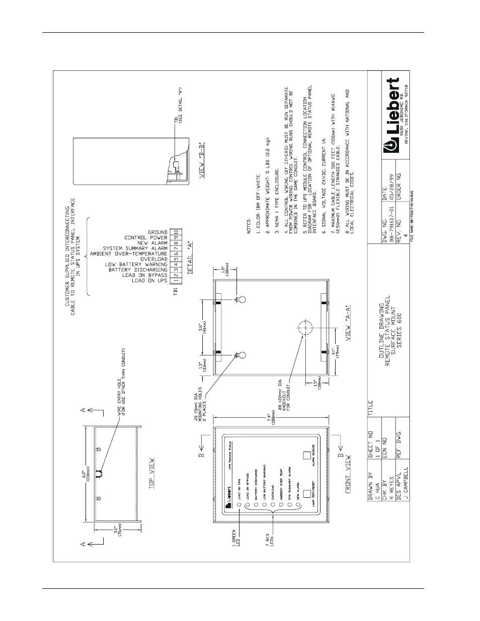 Figure 41 remote status panel, surface mount | Liebert 600T User Manual | Page 66 / 73