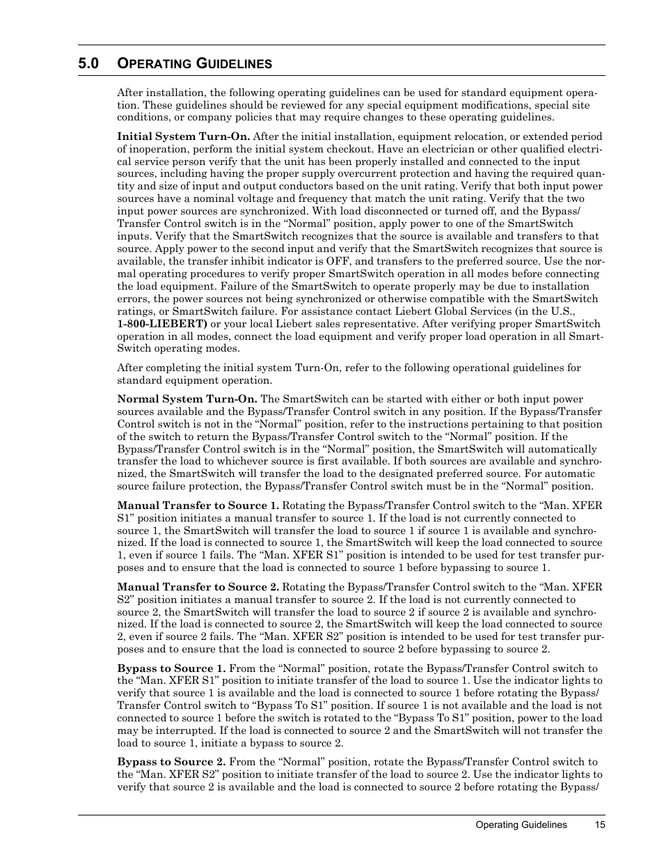 0 operating guidelines, Perating, Uidelines | Liebert SmartSwitchTM User Manual | Page 19 / 23