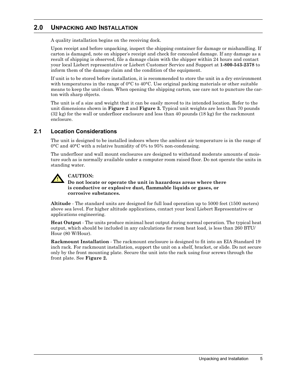 0 unpacking and installation, 1 location considerations, Npacking | Nstallation, Location considerations | Liebert SmartSwitchTM User Manual | Page 9 / 23