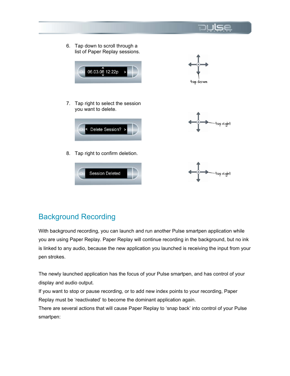 Background recording, Ackground, Ecording | Livescribe PULSE User Manual | Page 35 / 89