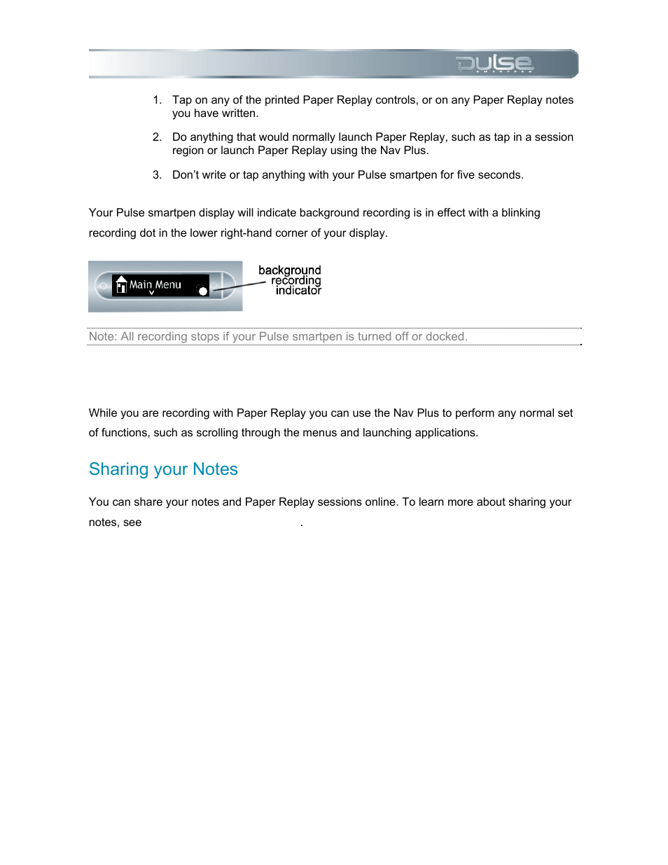 Using nav plus during paper replay, Sharing your notes, Haring your | Otes | Livescribe PULSE User Manual | Page 36 / 89