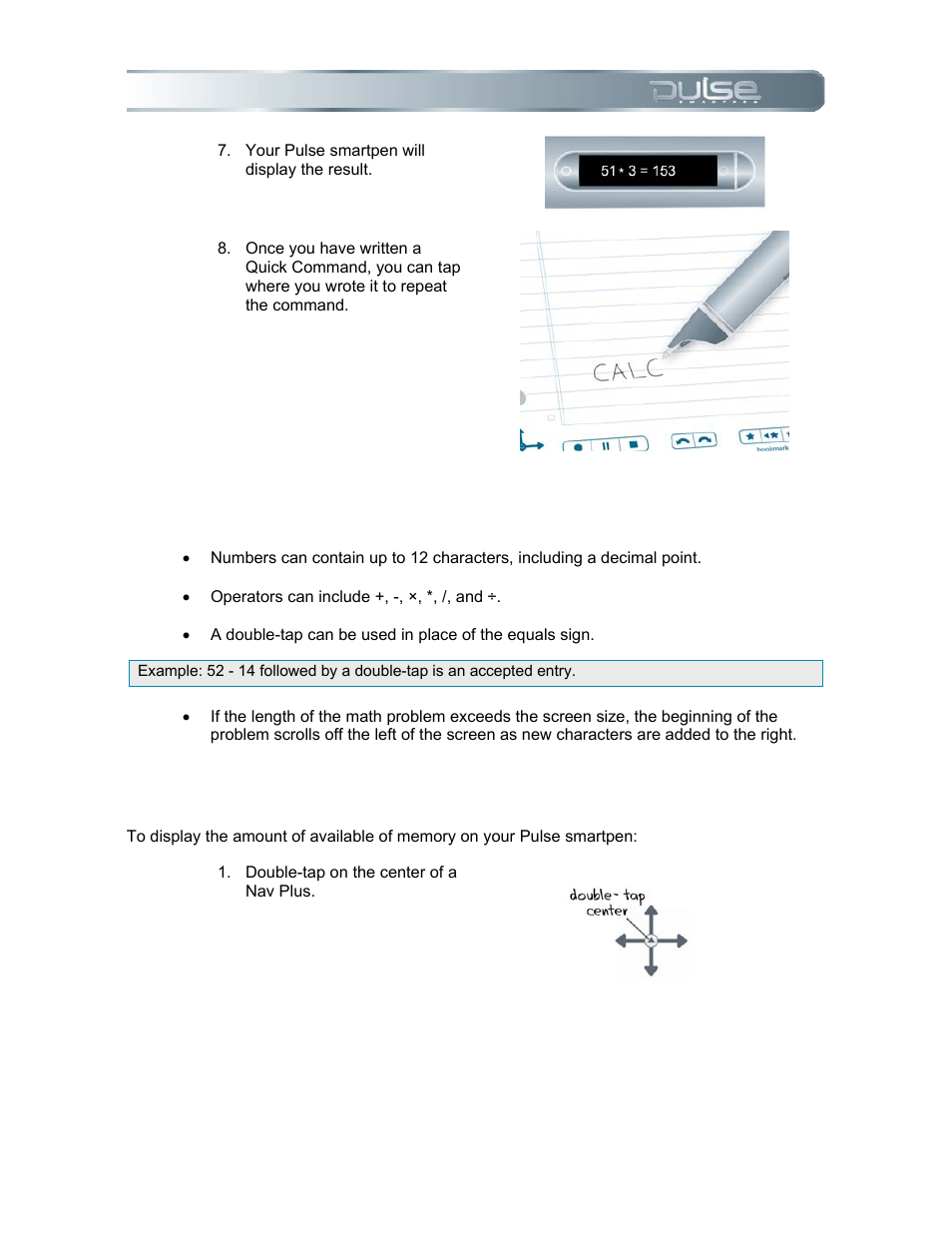 Guidelines for writing a math problem, Storage quick command | Livescribe PULSE User Manual | Page 50 / 89