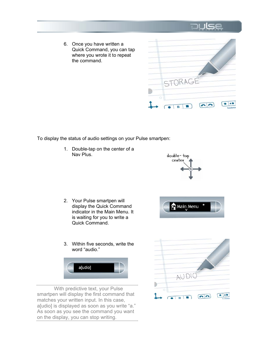 Audio quick command | Livescribe PULSE User Manual | Page 52 / 89