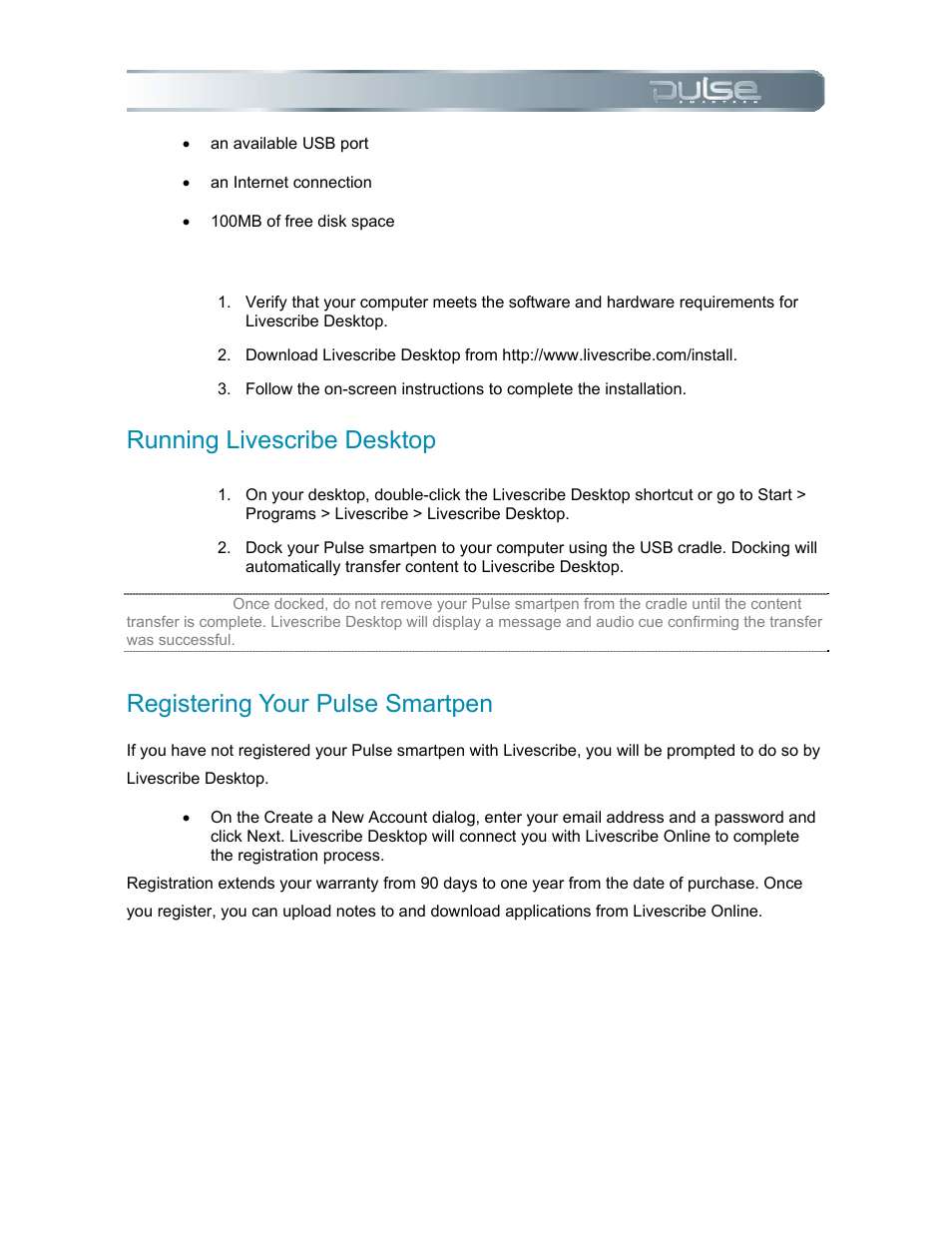 Running livescribe desktop, Registering your pulse smartpen, Unning | Ivescribe, Esktop, Egistering, Ulse, Martpen | Livescribe PULSE User Manual | Page 66 / 89