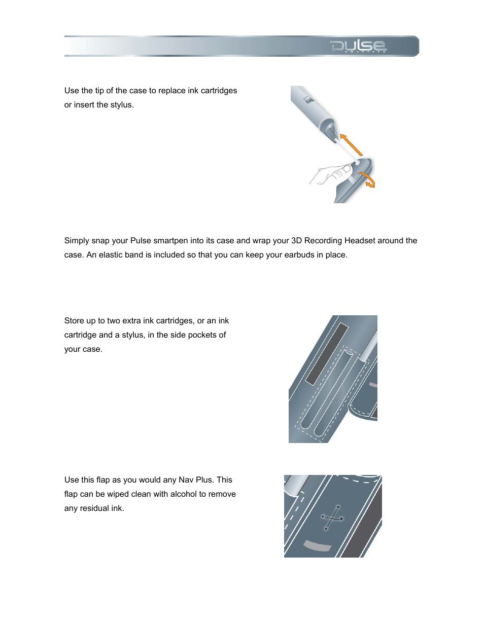 Ink replacement, Headset management, Ink storage | Nav plus label | Livescribe PULSE User Manual | Page 74 / 89