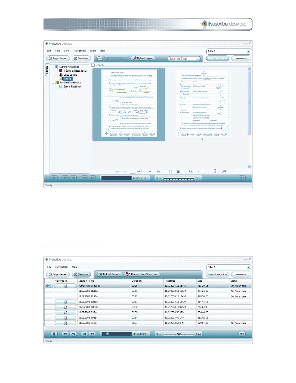 Sessions view | Livescribe DESKTOP VERSION 1.2 User Manual | Page 22 / 70
