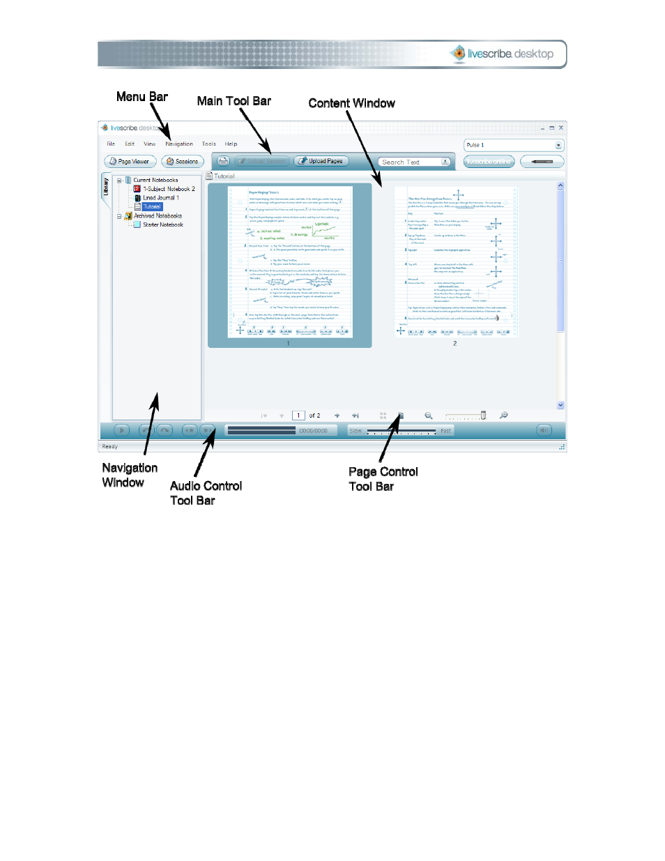 Navigation window | Livescribe DESKTOP VERSION 1.2 User Manual | Page 25 / 70