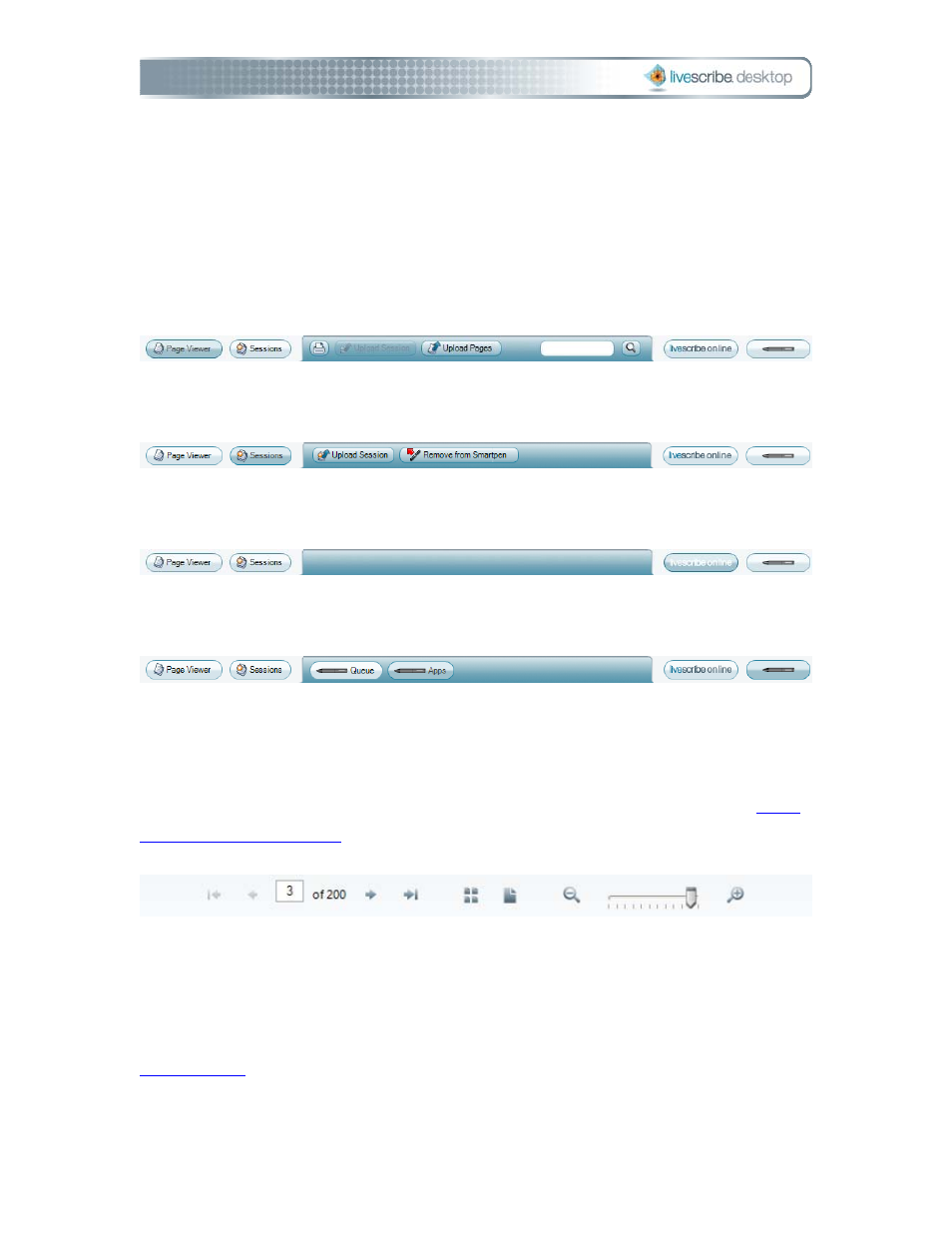 Main tool bar, Audio control tool bar, Page control tool bar | Livescribe DESKTOP VERSION 1.2 User Manual | Page 29 / 70