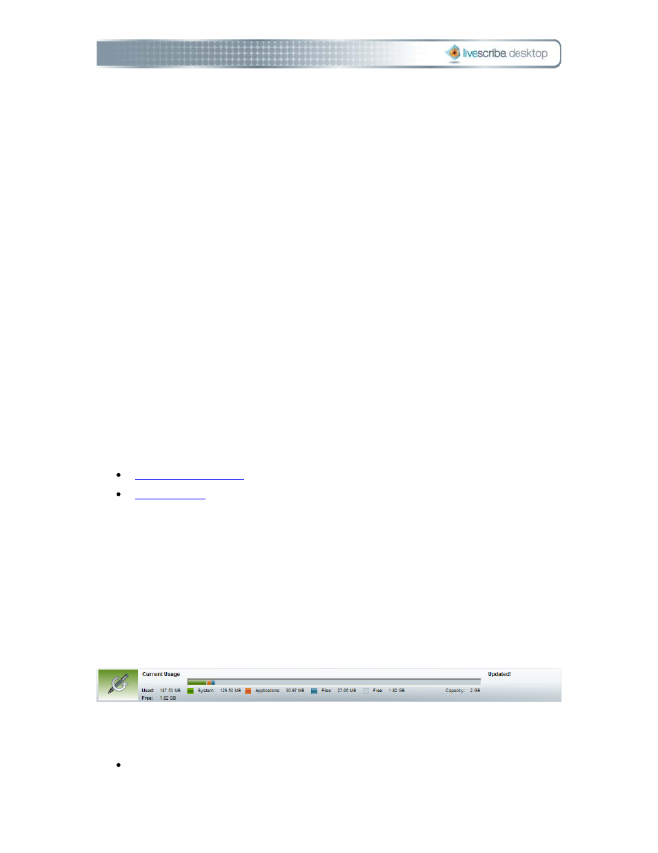 Managing memory, Viewing memory usage, View memory usage | View and free up pulse smartpen memory | Livescribe DESKTOP VERSION 1.2 User Manual | Page 69 / 70