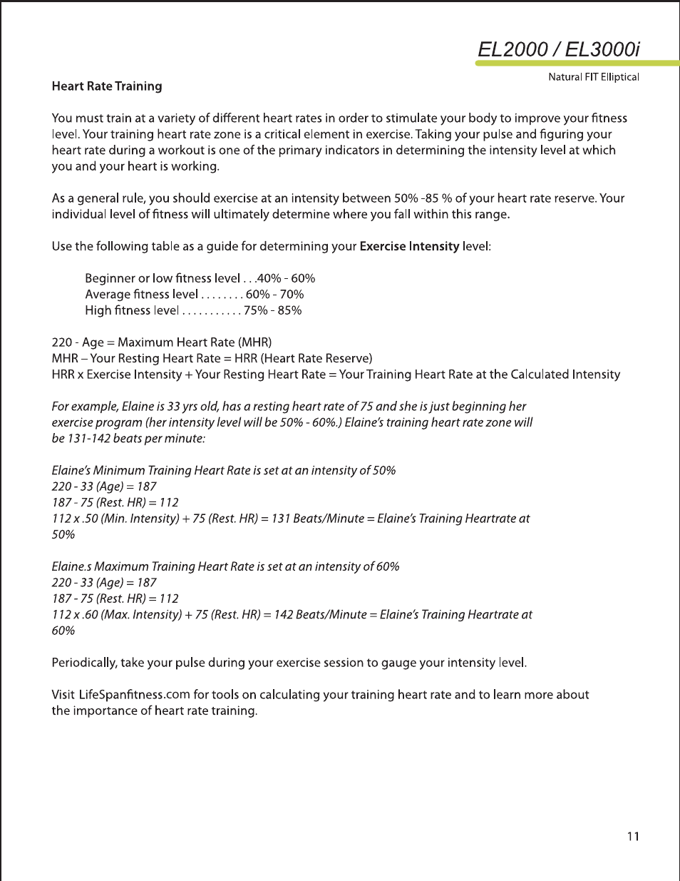 LifeSpan EL2000 User Manual | Page 11 / 44
