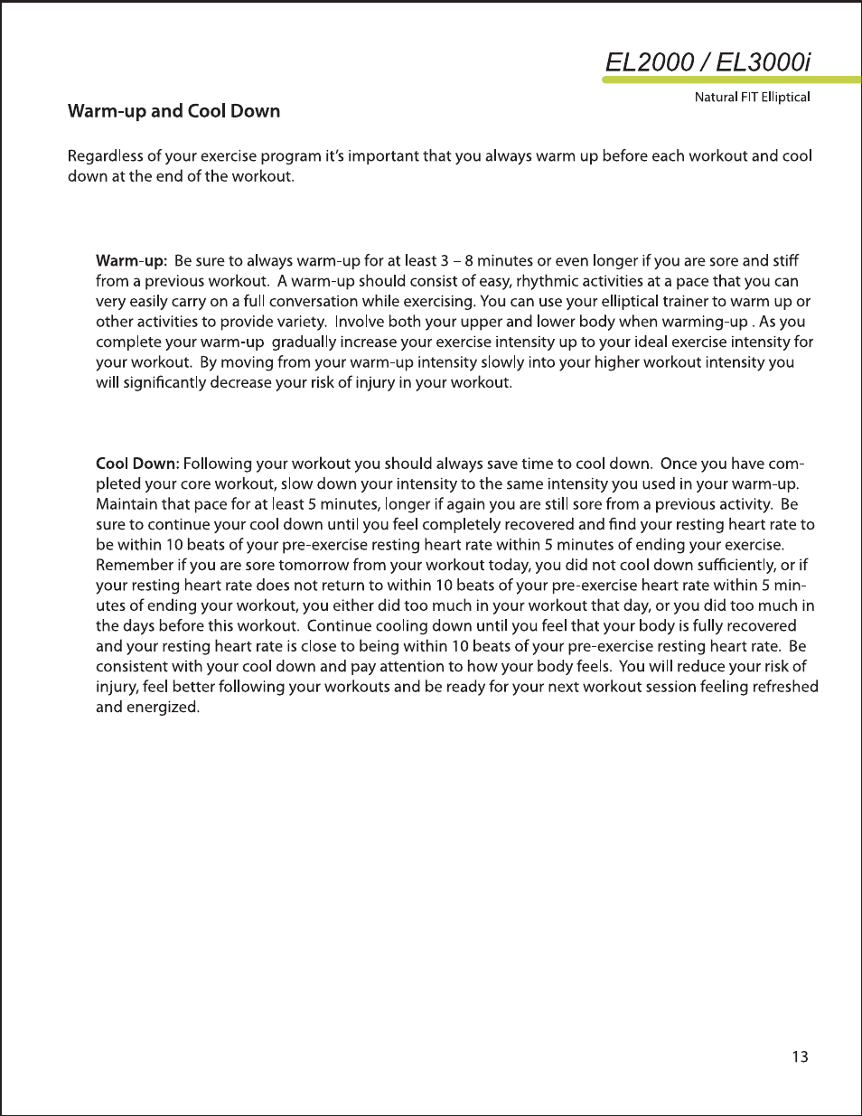 LifeSpan EL2000 User Manual | Page 13 / 44