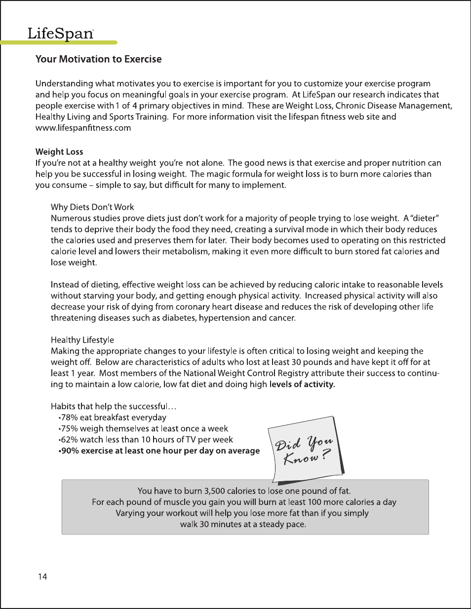LifeSpan EL2000 User Manual | Page 14 / 44