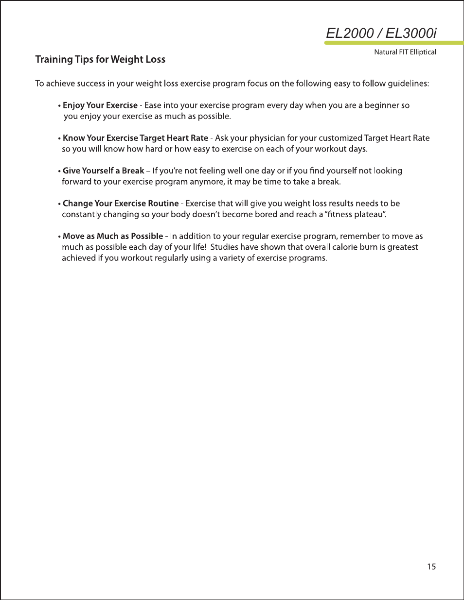 LifeSpan EL2000 User Manual | Page 15 / 44