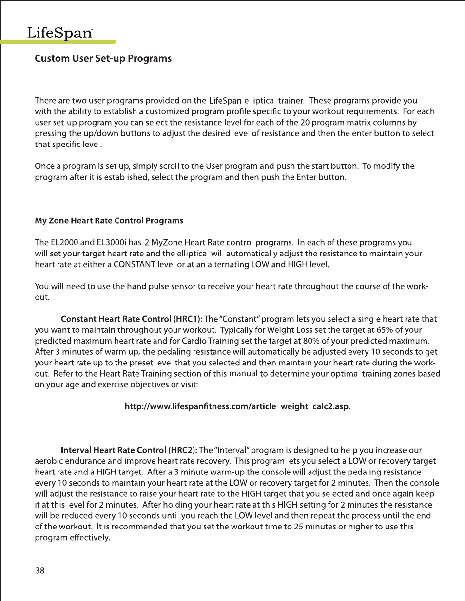 LifeSpan EL2000 User Manual | Page 38 / 44