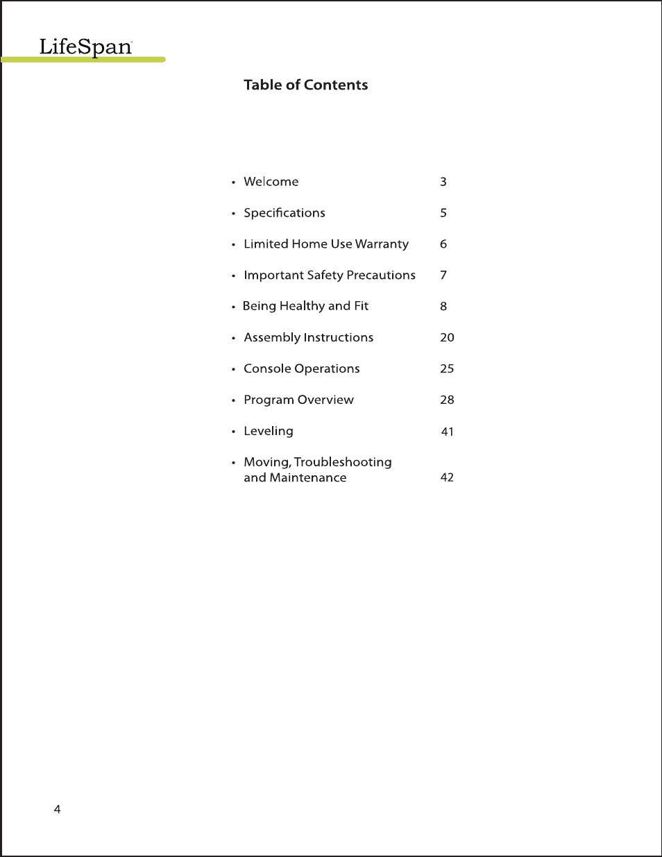 LifeSpan EL2000 User Manual | Page 4 / 44