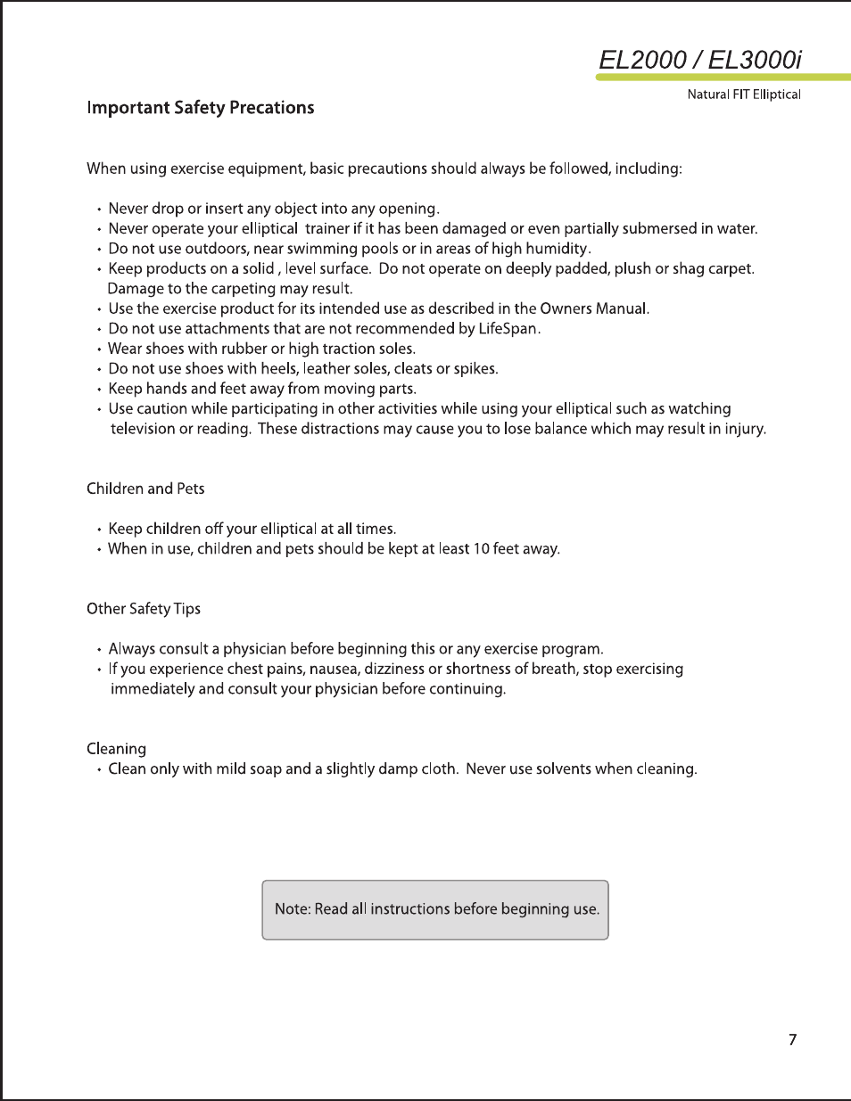 LifeSpan EL2000 User Manual | Page 7 / 44