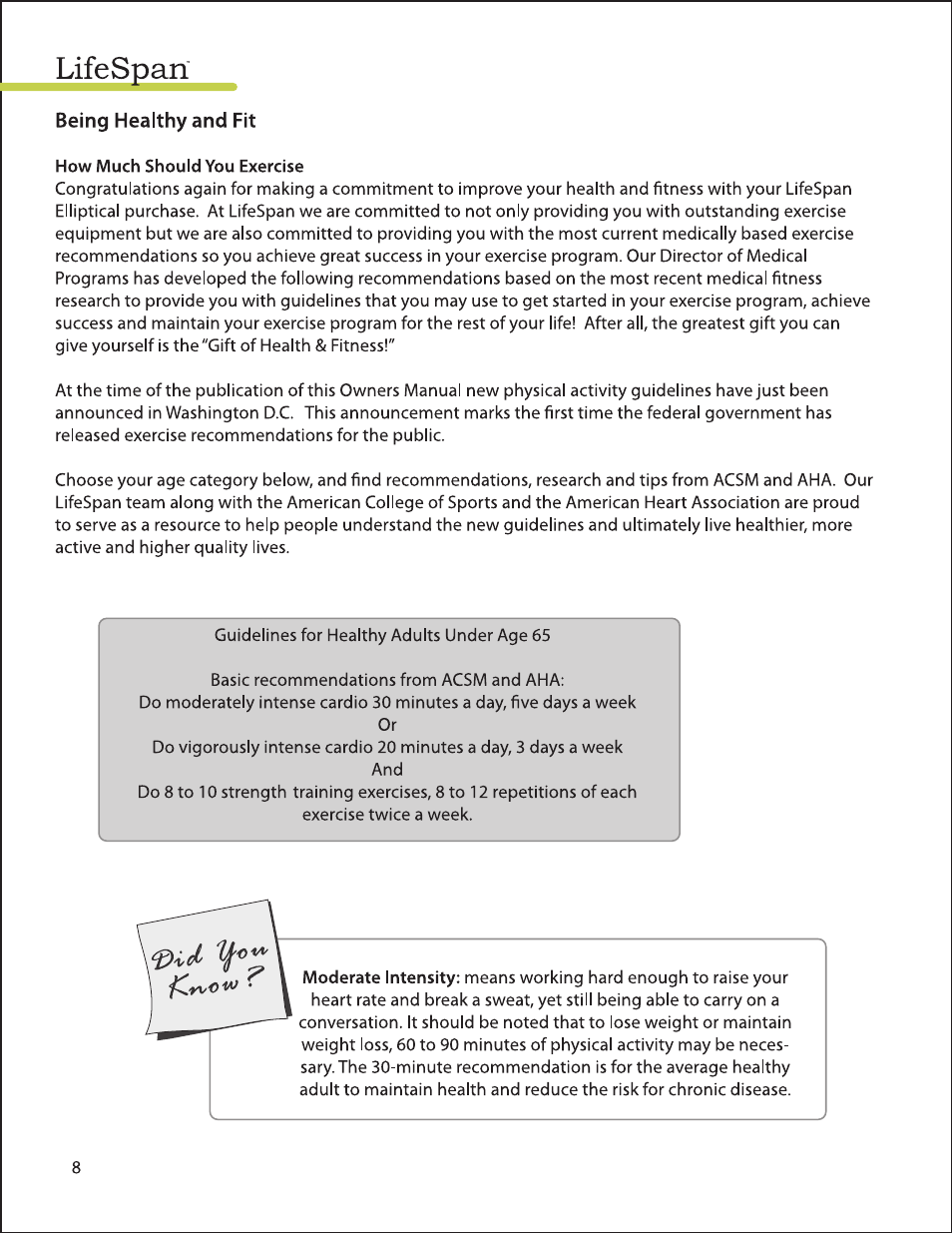 LifeSpan EL2000 User Manual | Page 8 / 44