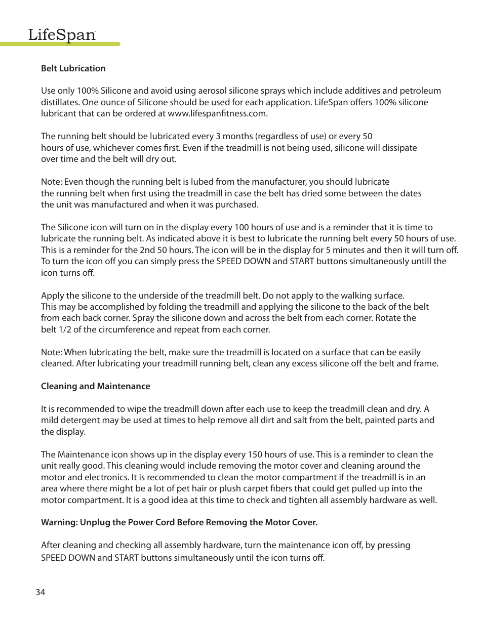 LifeSpan MyTread TR100 User Manual | Page 34 / 40
