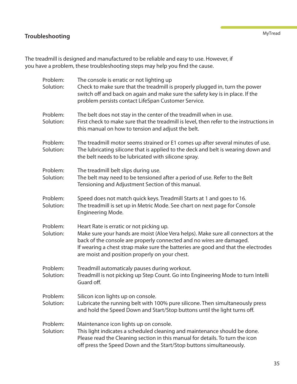LifeSpan MyTread TR100 User Manual | Page 35 / 40