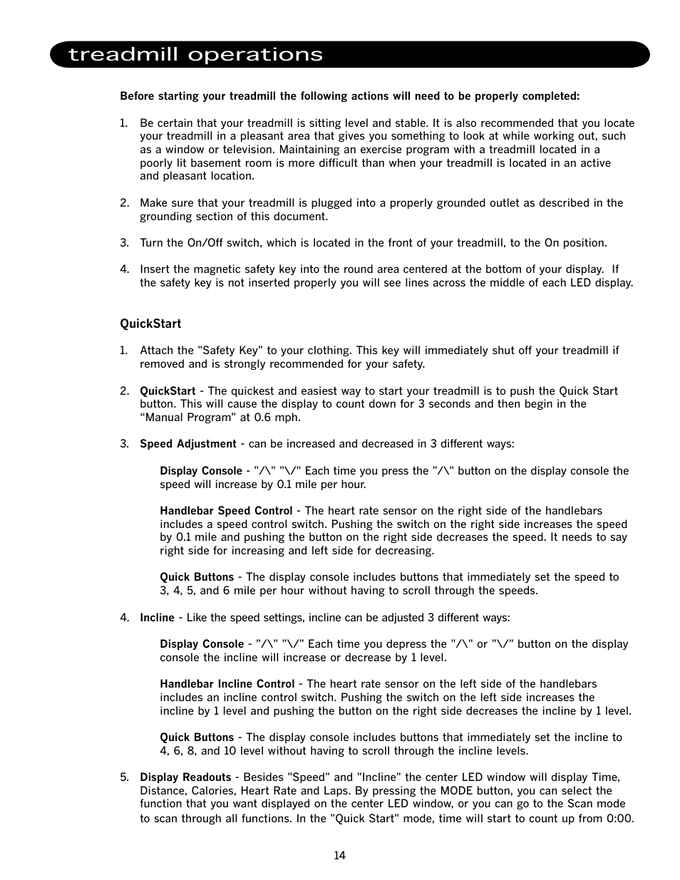 Treadmill operations | LifeSpan TR500 User Manual | Page 18 / 28