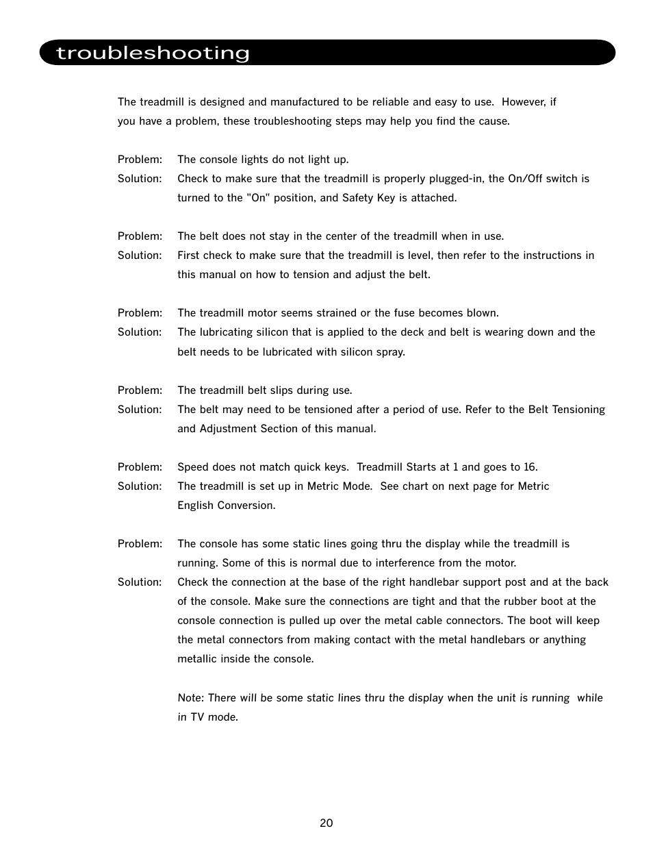 Troubleshooting | LifeSpan TR500 User Manual | Page 24 / 28