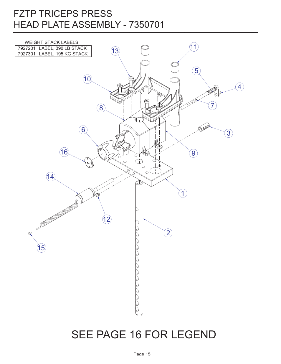 See page 16 for legend, Fztp triceps press | Life Fitness FZTP User Manual | Page 15 / 17