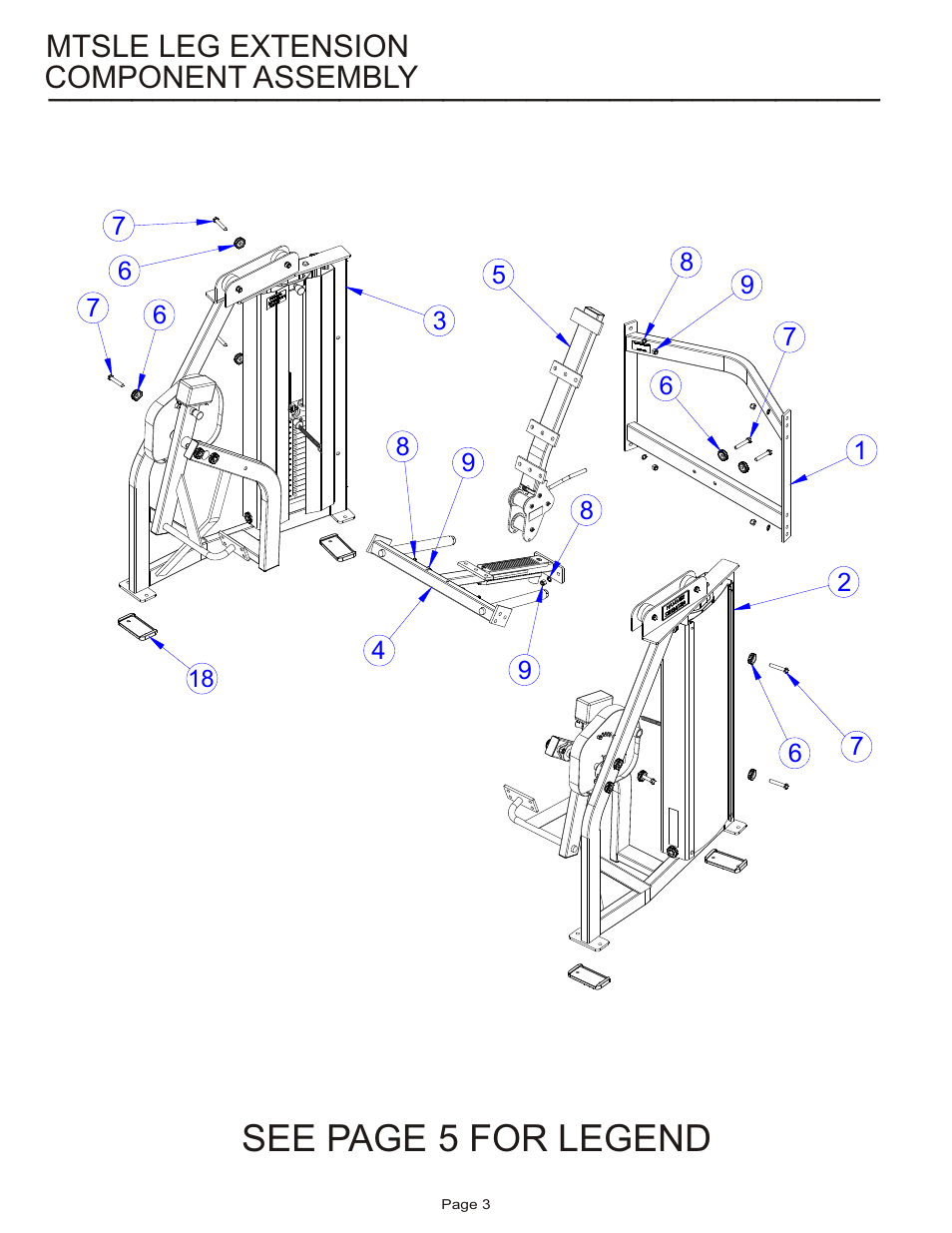 See page 5 for legend, Component assembly, Mtsle leg extension | Life Fitness MTSLE User Manual | Page 3 / 18