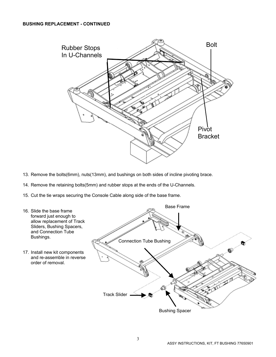 Pivot bracket bolt rubber stops in u-channels | Life Fitness Sport and Essential Consumer Treadmills User Manual | Page 3 / 3