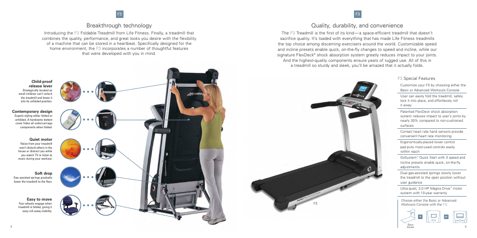 Quality, durability, and convenience, Breakthrough technology | Life Fitness F3 Folding Treadmill User Manual | Page 5 / 6