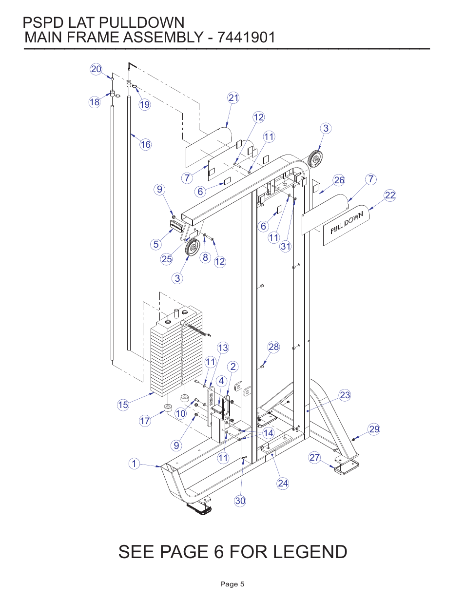 See page 6 for legend, Pspd lat pulldown | Life Fitness Pro 2 Series PSPD User Manual | Page 5 / 11