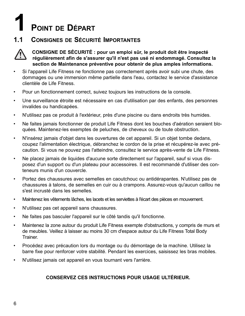 Oint de, Épart | Life Fitness 91Xi User Manual | Page 7 / 83