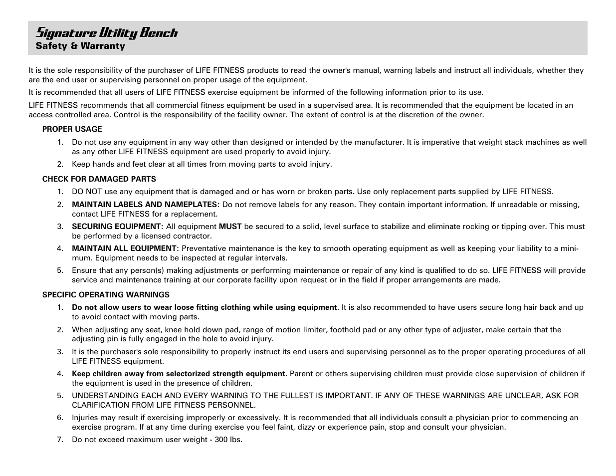 Signature utility bench | Life Fitness Utility Bench User Manual | Page 2 / 8