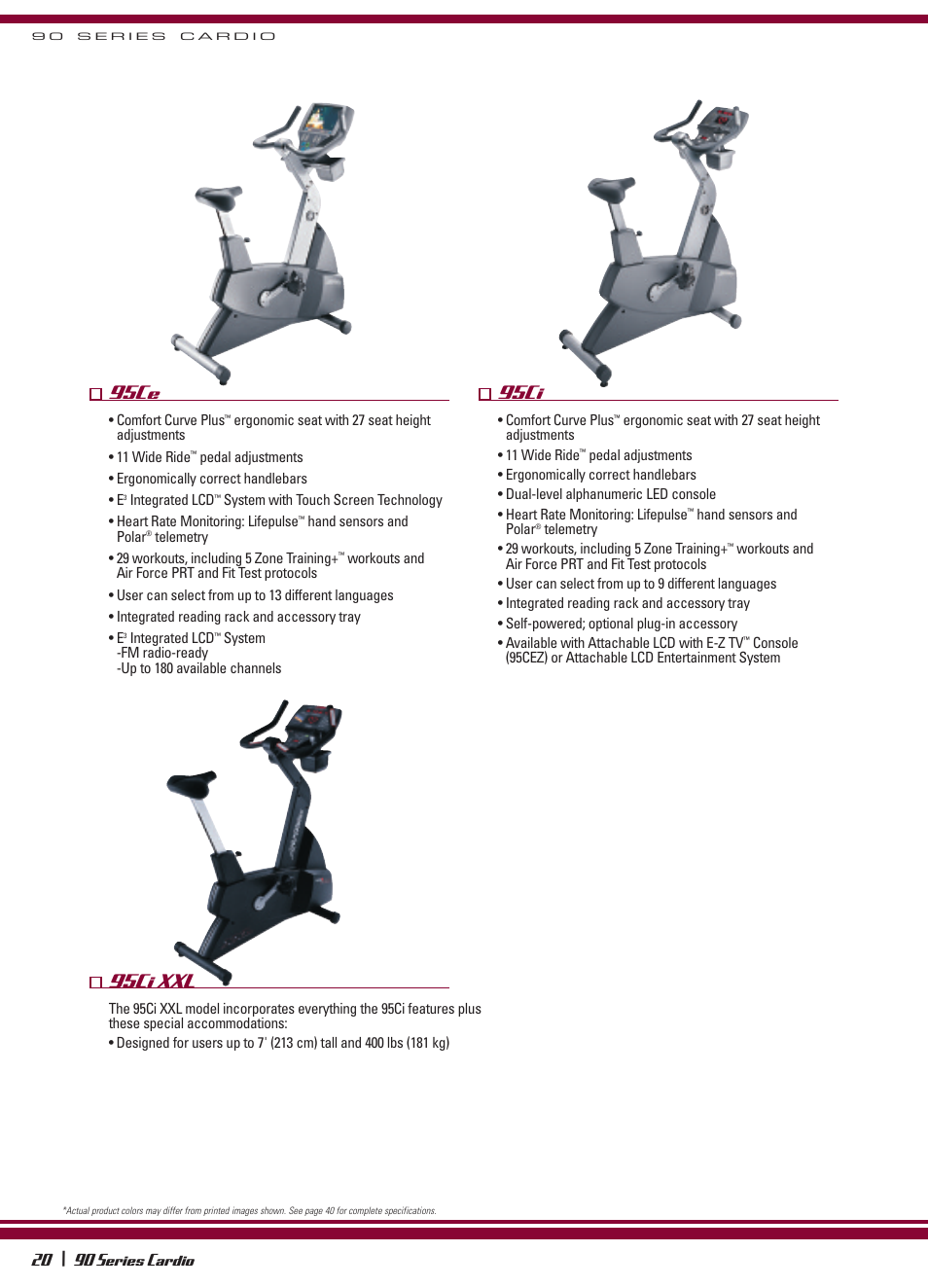 95ci xxl, 95ce, 95ci | 90 series cardio | Life Fitness 18 \ 90 Series User Manual | Page 3 / 8