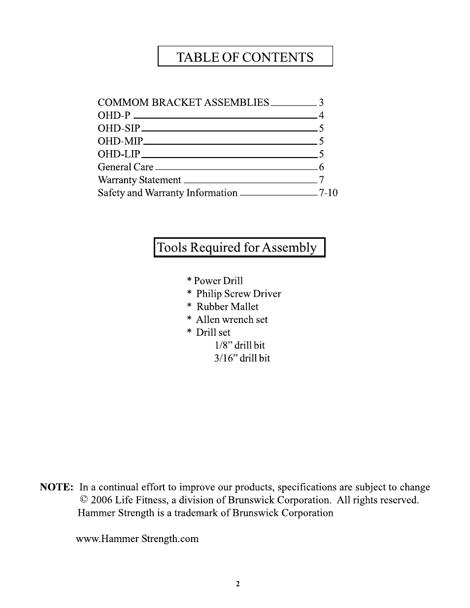 Life Fitness OHD-LIP User Manual | Page 2 / 10