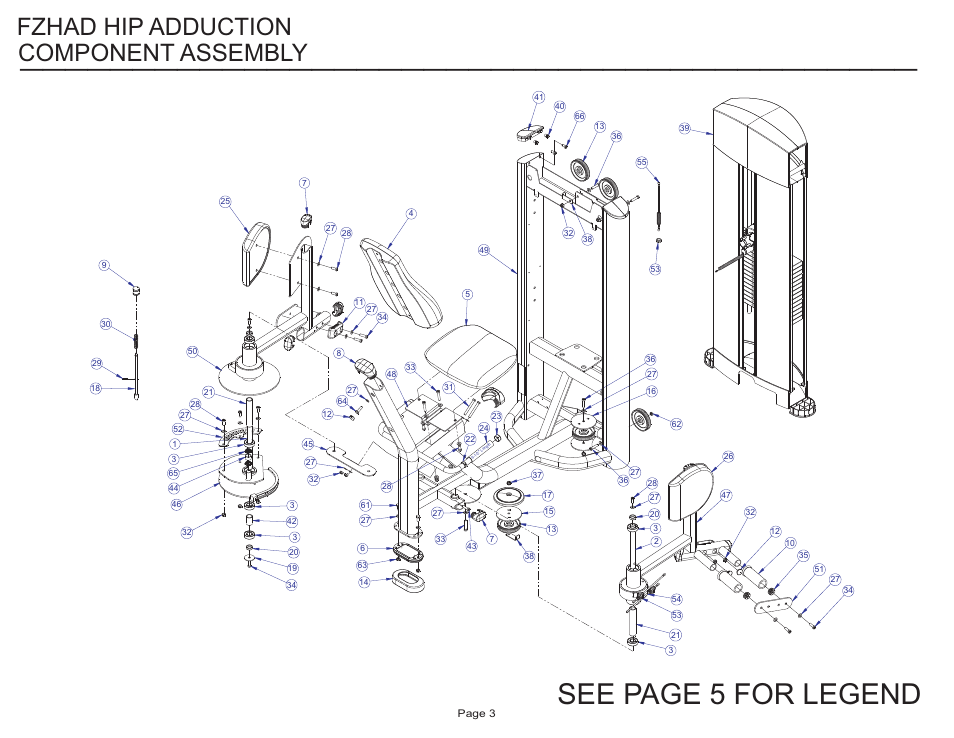 See page 5 for legend, Component assembly, Fzhad hip adduction | Life Fitness FZHAD User Manual | Page 3 / 13