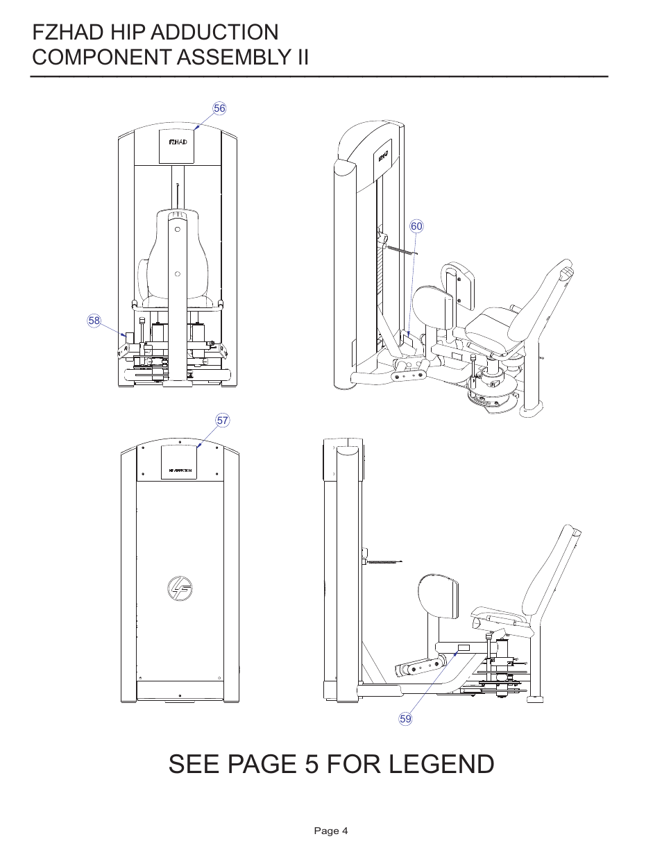 See page 5 for legend, Component assembly ii, Fzhad hip adduction | Life Fitness FZHAD User Manual | Page 4 / 13