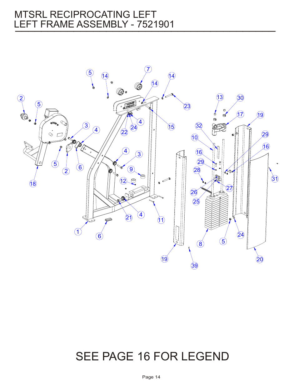 See page 16 for legend, Mtsrl reciprocating left | Life Fitness MTSRL User Manual | Page 14 / 21