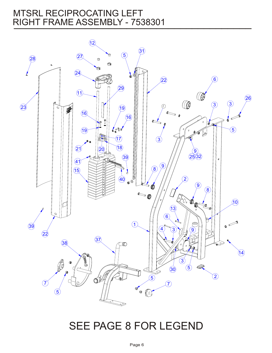 See page 8 for legend, Mtsrl reciprocating left | Life Fitness MTSRL User Manual | Page 6 / 21